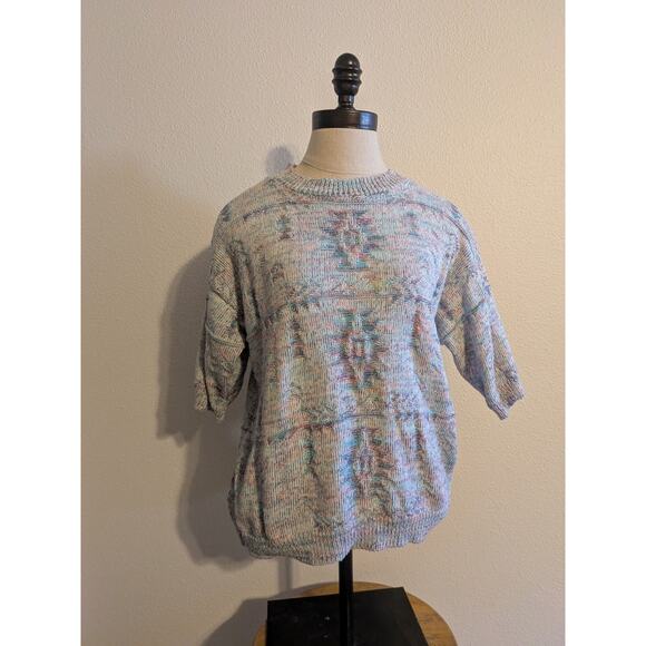 Vintage pastel Aztec pattern short sleeve sweater - Picture 1 of 6